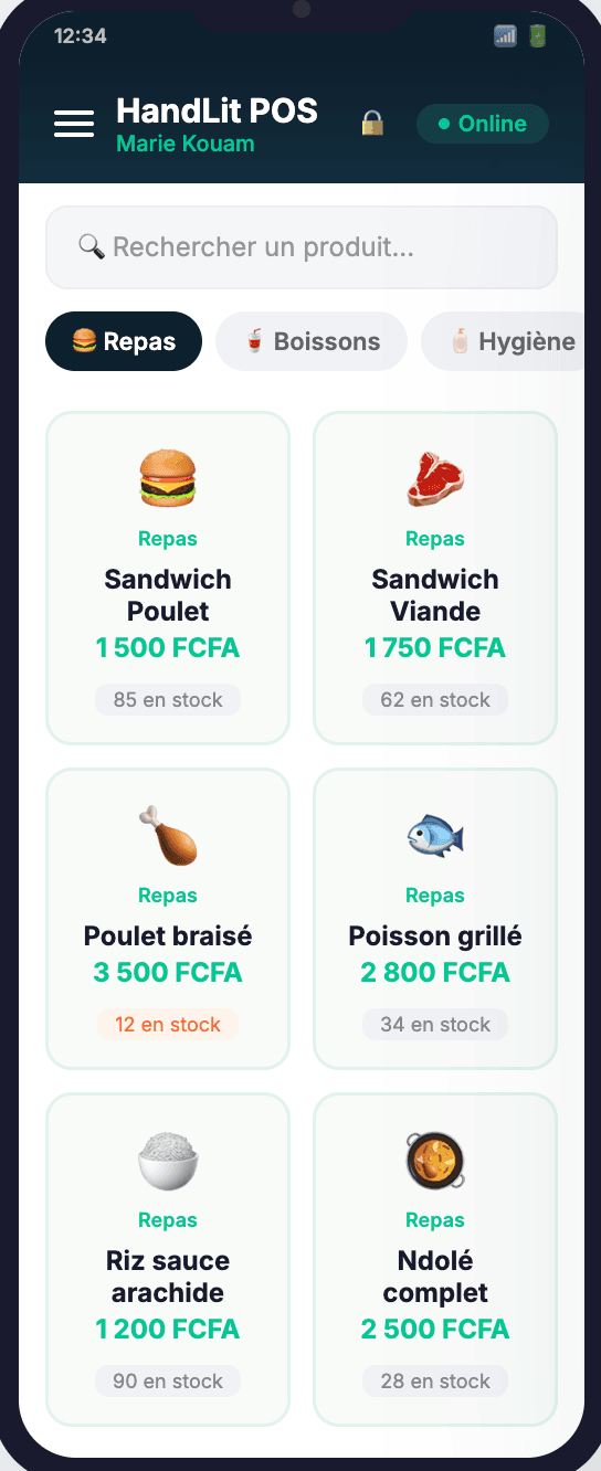 HandLit — liste des produits sur mobile